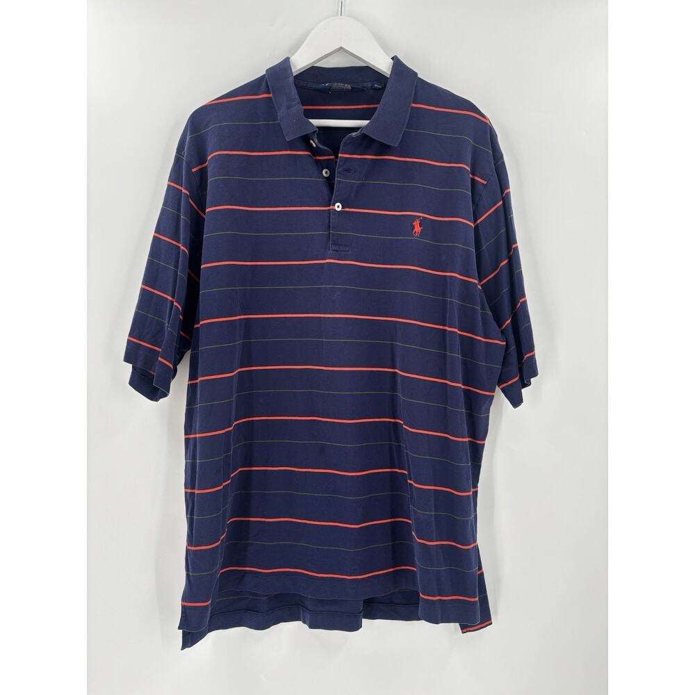 Polo Golf Ralph Lauren Shirt Mens XL Blue Red Striped Short Sleeves Buttons Logo